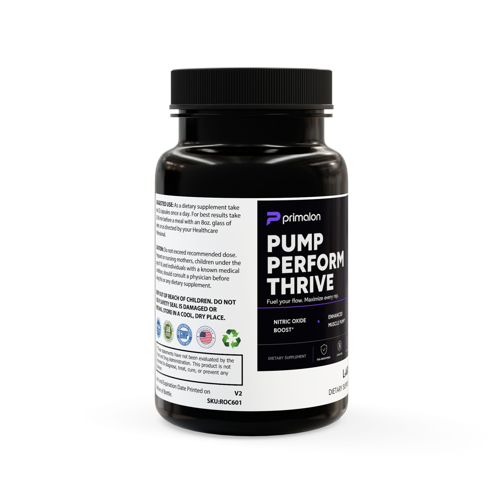 Primalon L-Arginine Supplement 60 Capsules | L-Citrulline Beta Alanine Nitric Oxide Pump & Endurance | Non-GMO