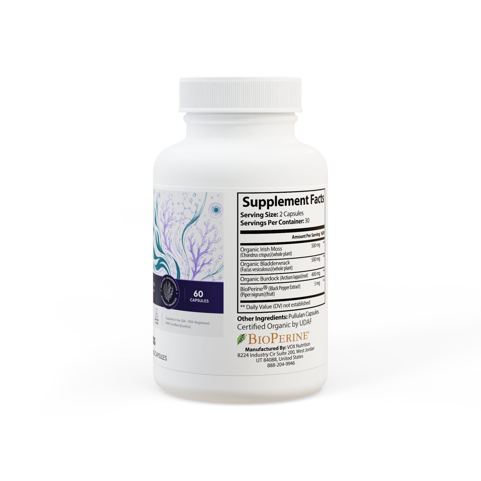 Primalon Sea Moss Supplement 60 Capsules | 92 Minerals Irish Moss Bladderwrack Burdock BioPerine® | Vegan Non-GMO