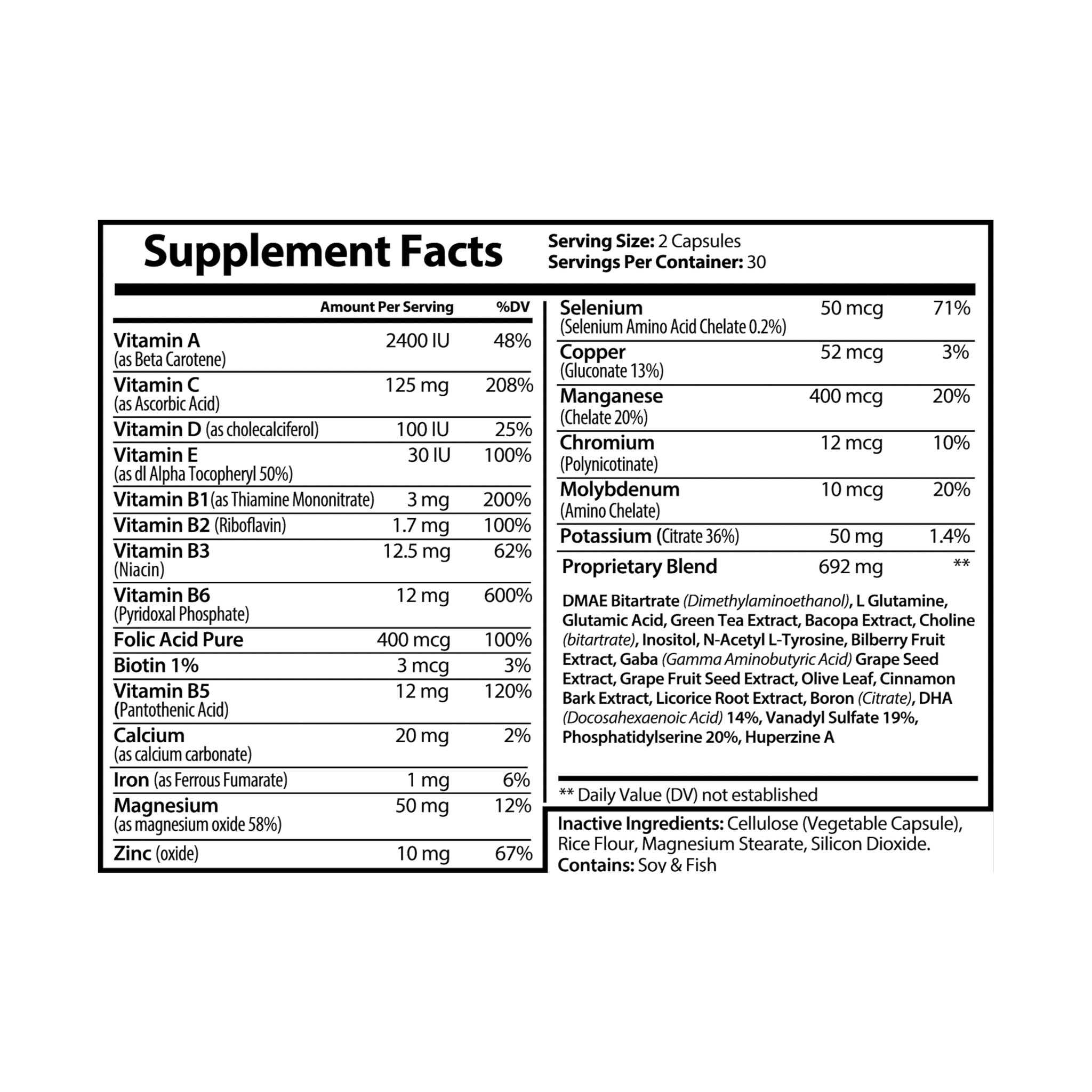 Primalon Brain Support Complex 60 Capsules | Focus, Memory & Mental Clarity | Nootropic Supplement Non-GMO