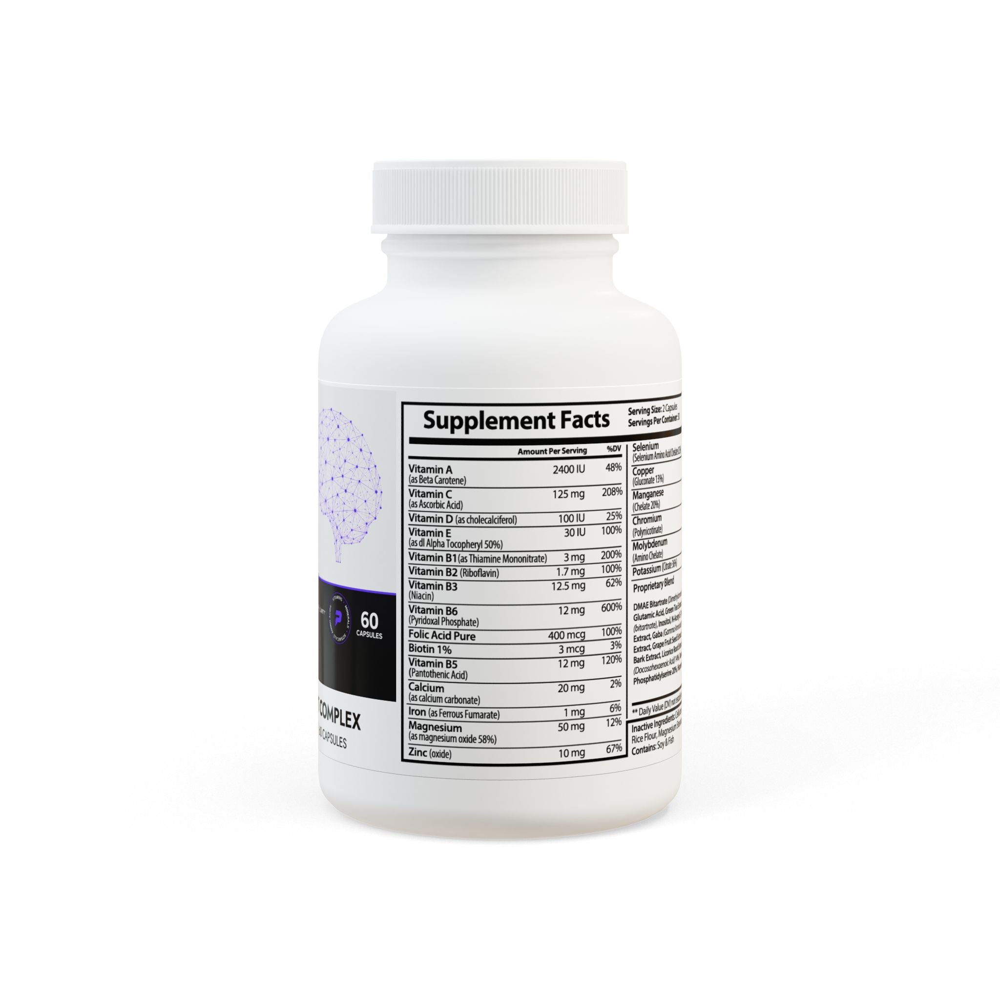 Primalon Brain Support Complex 60 Capsules | Focus, Memory & Mental Clarity | Nootropic Supplement Non-GMO