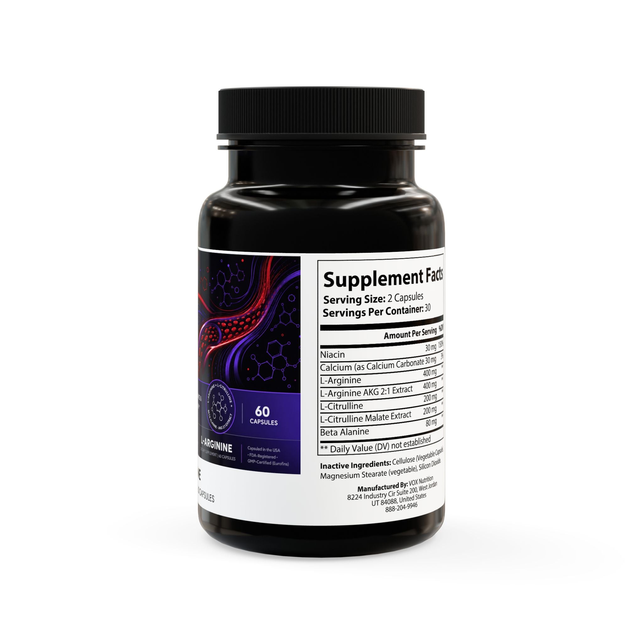 Primalon L-Arginine Supplement 60 Capsules | L-Citrulline Beta Alanine Nitric Oxide Pump & Endurance | Non-GMO