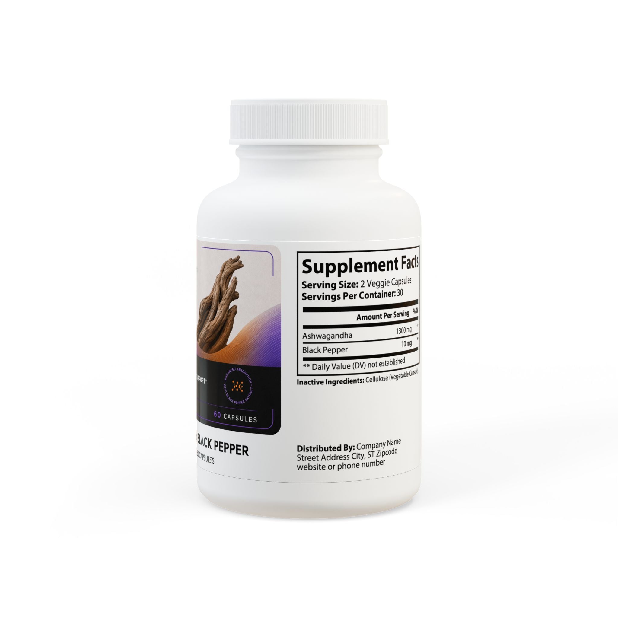 Ashwagandha and Black Pepper Supplement (60 capsules)